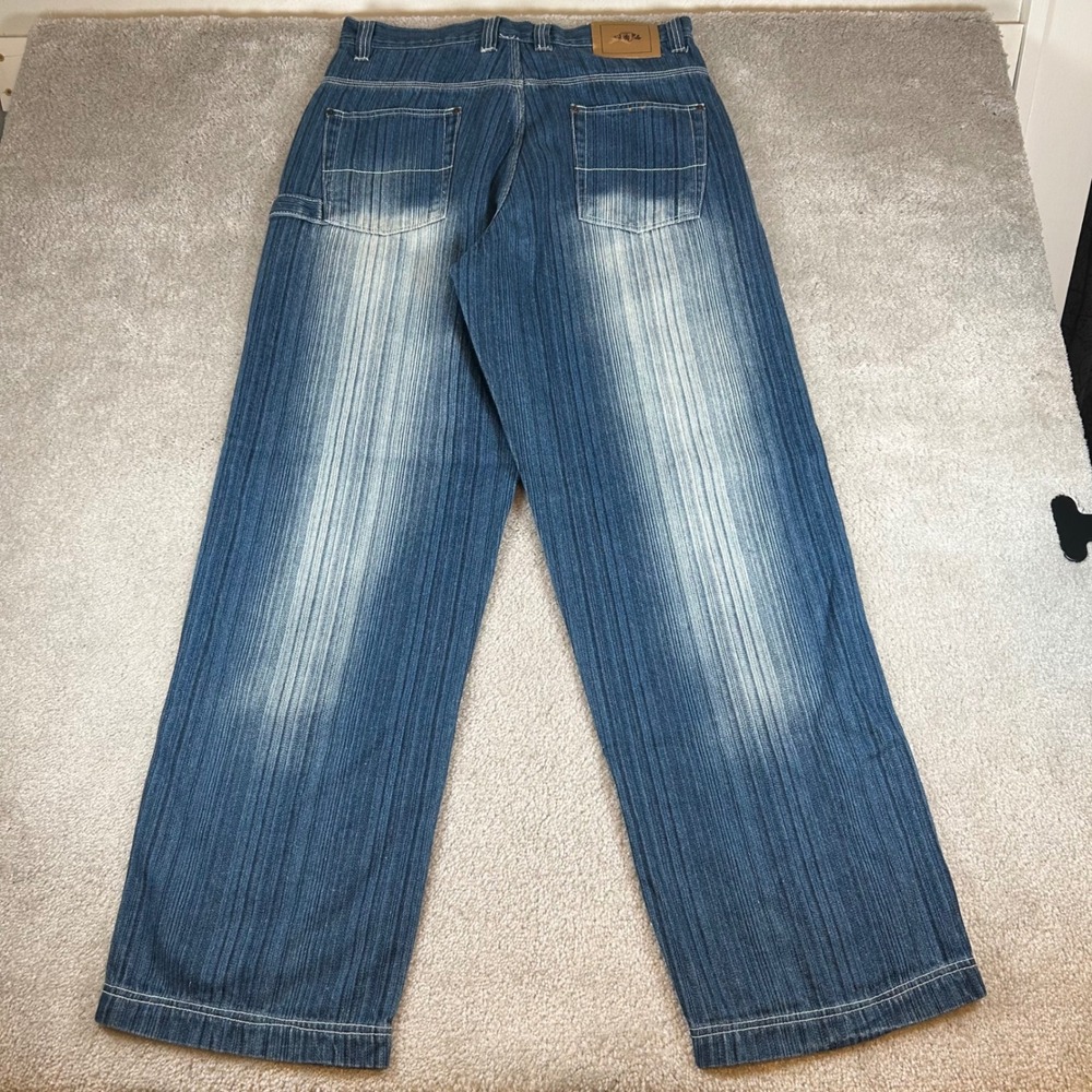 VTG Mecko PJ Baggy Jeans Mens 36x32 Blue Striped Wide Leg Y2K Streetwear Denim